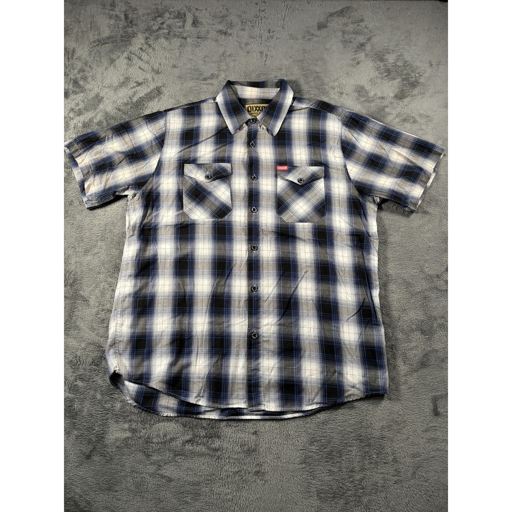 Dixxon Shirt Mens XL Blue Plaid Short Sleeve Snap Button Up Deadeye Flannel